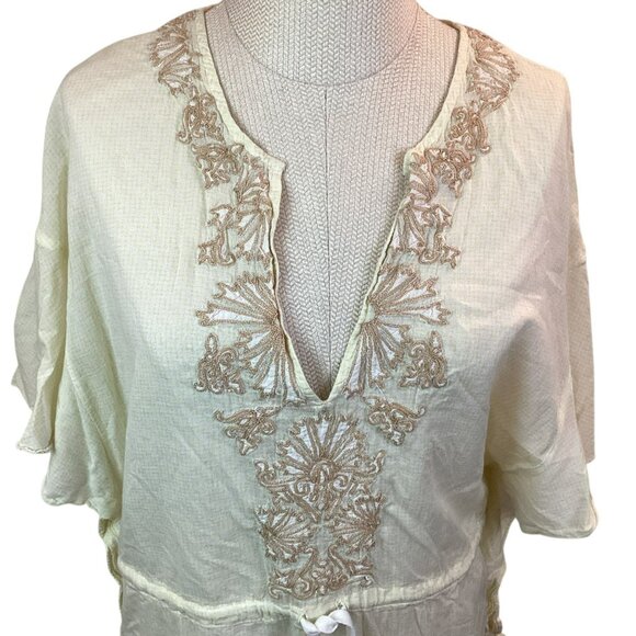 Free People Cream Embroidered Tunic Top Womens 10 Tie-Front - Picture 7 of 10